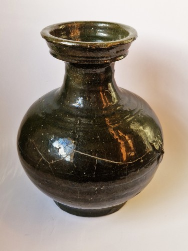 Antiquités - Vase Hu en terre cuite à glaçure verte dynastie Han Chine vers 206 av. J.-C. – 220 ap