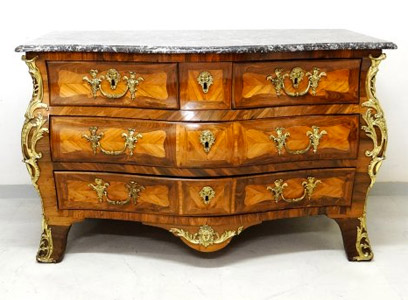 Commode tombeau Louis XIV marqueterie bois de rose violette 