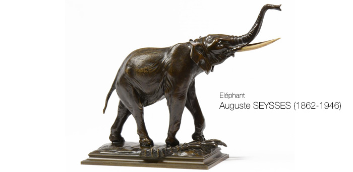 Éléphant - Sculpture en bronze et ivoire de Seysses